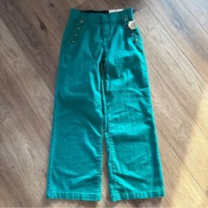 Emerald Green Wide-Leg Pants with Button Detail